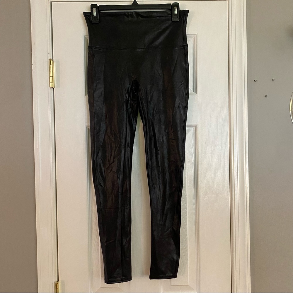 Spanx Faux Leather Black Leggings Smoothing
Waistband Large Women High Waisted